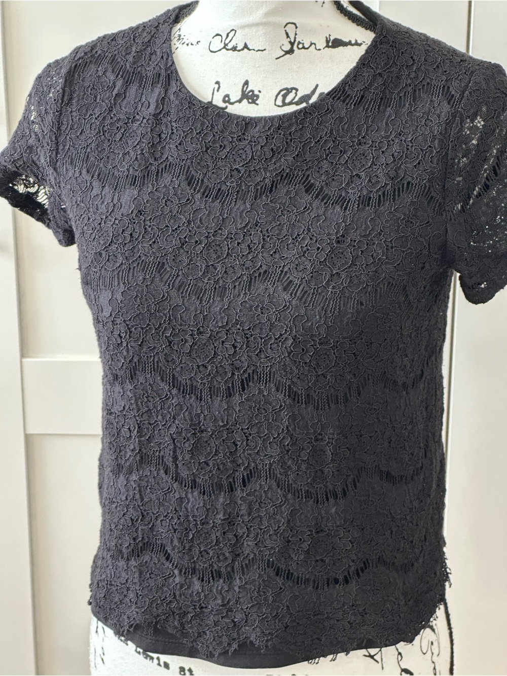 Monteau Black Lace Short Sleeve Blouse. Fits like a small.